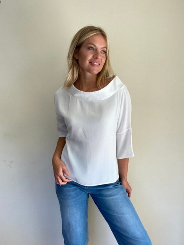 Cowl Neck 3/4 Sleeve Top White