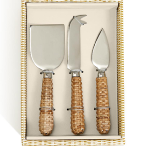 Wicker Weave Set of 3 Cheese Knives Gift Set